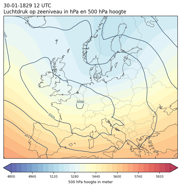 Weerkaart van 30 januari 1829 om 12 UTC