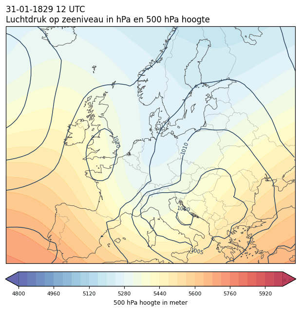 Weerkaart van 31 januari 1829 om 12 UTC