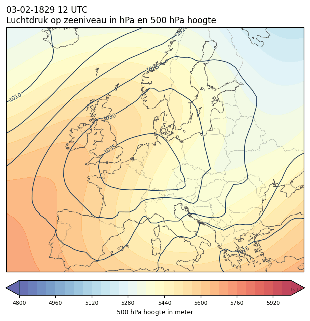 Weerkaart van 3 februari 1829 om 12 UTC