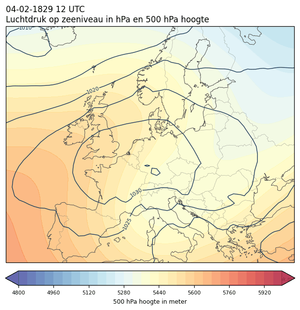 Weerkaart van 4 februari 1829 om 12 UTC