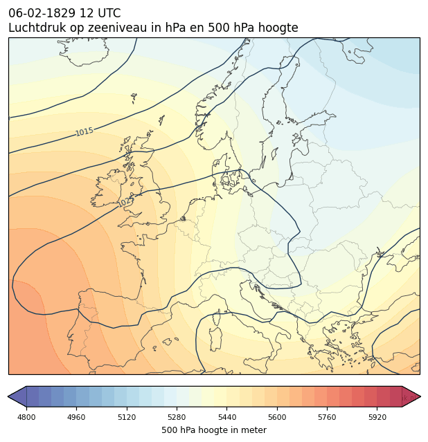 Weerkaart van 6 februari 1829 om 12 UTC