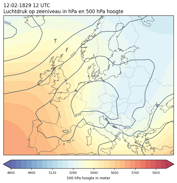 Weerkaart van 12 februari 1829 om 12 UTC