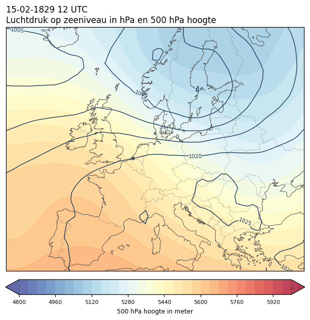 Weerkaart van 15 februari 1829 om 12 UTC
