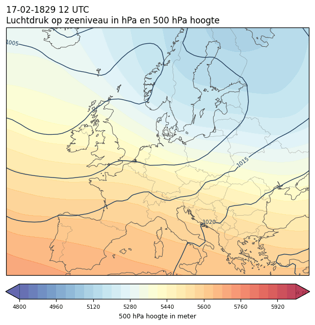 Weerkaart van 17 februari 1829 om 12 UTC
