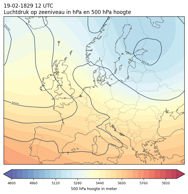Weerkaart van 19 februari 1829 om 12 UTC
