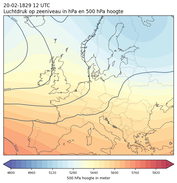 Weerkaart van 20 februari 1829 om 12 UTC