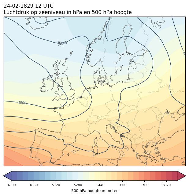 Weerkaart van 24 februari 1829 om 12 UTC