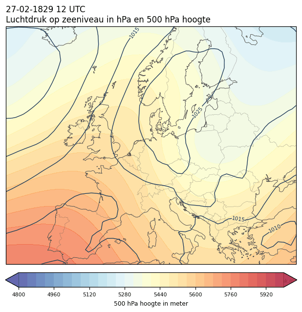 Weerkaart van 27 februari 1829 om 12 UTC