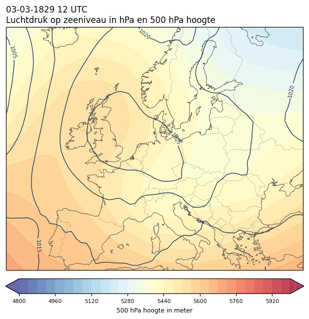 Weerkaart van 3 maart 1829 om 12 UTC
