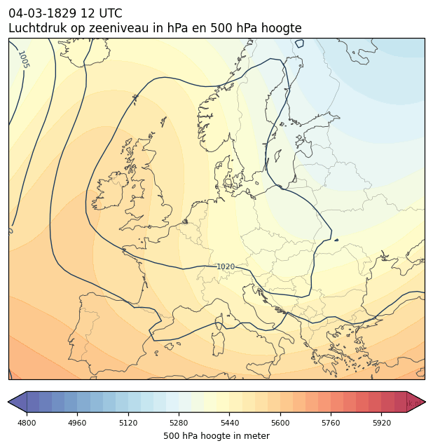Weerkaart van 4 maart 1829 om 12 UTC