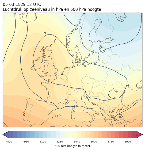 Weerkaart van 5 maart 1829 om 12 UTC