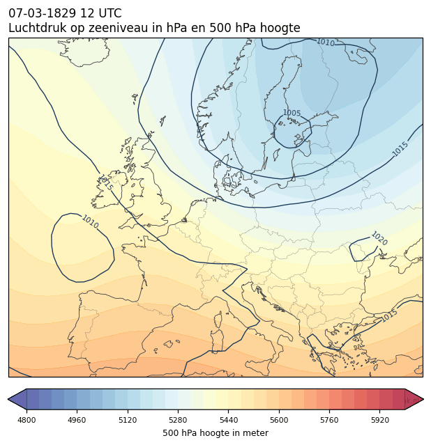 Weerkaart van 7 maart 1829 om 12 UTC