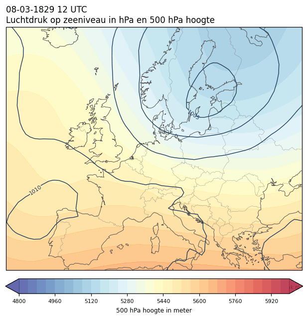 Weerkaart van 8 maart 1829 om 12 UTC
