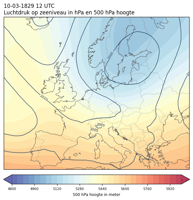Weerkaart van 10 maart 1829 om 12 UTC