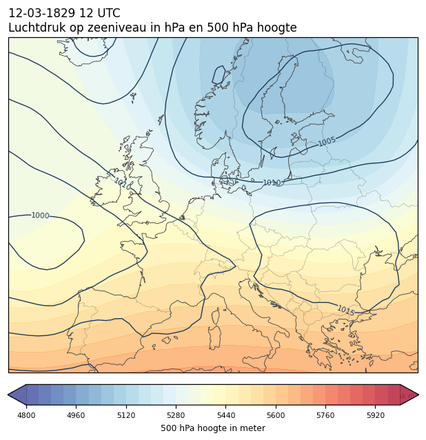 Weerkaart van 12 maart 1829 om 12 UTC