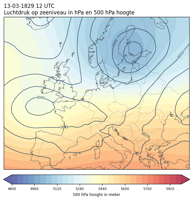 Weerkaart van 13 maart 1829 om 12 UTC