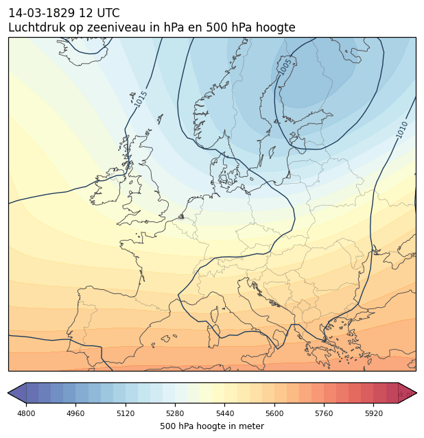 Weerkaart van 14 maart 1829 om 12 UTC