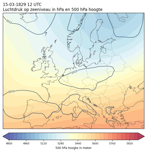 Weerkaart van 15 maart 1829 om 12 UTC