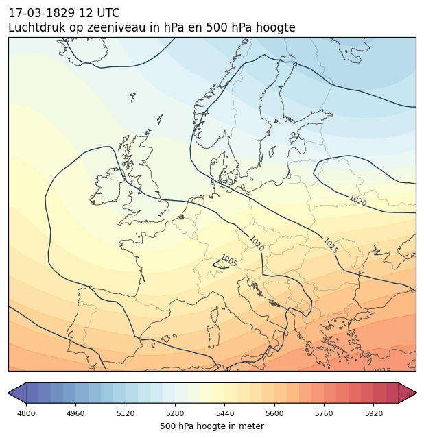 Weerkaart van 17 maart 1829 om 12 UTC