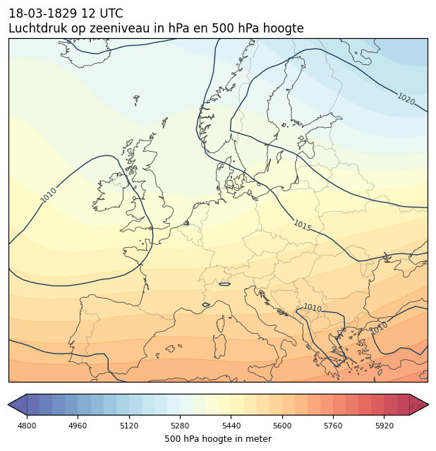Weerkaart van 18 maart 1829 om 12 UTC