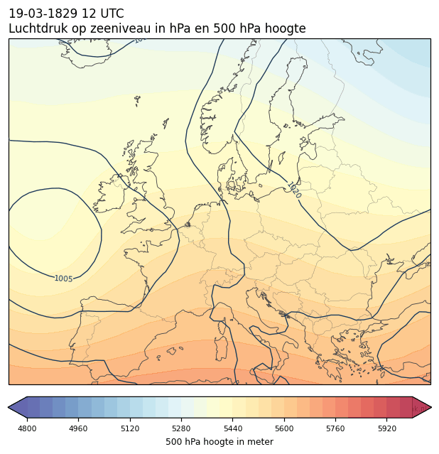 Weerkaart van 19 maart 1829 om 12 UTC