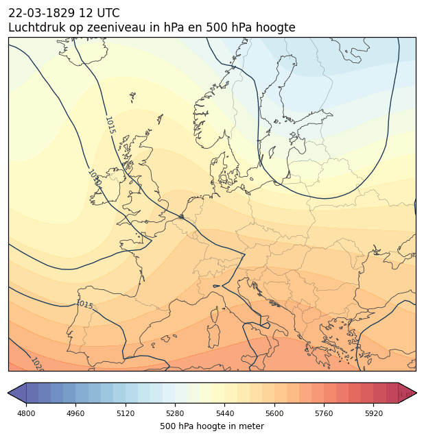 Weerkaart van 22 maart 1829 om 12 UTC