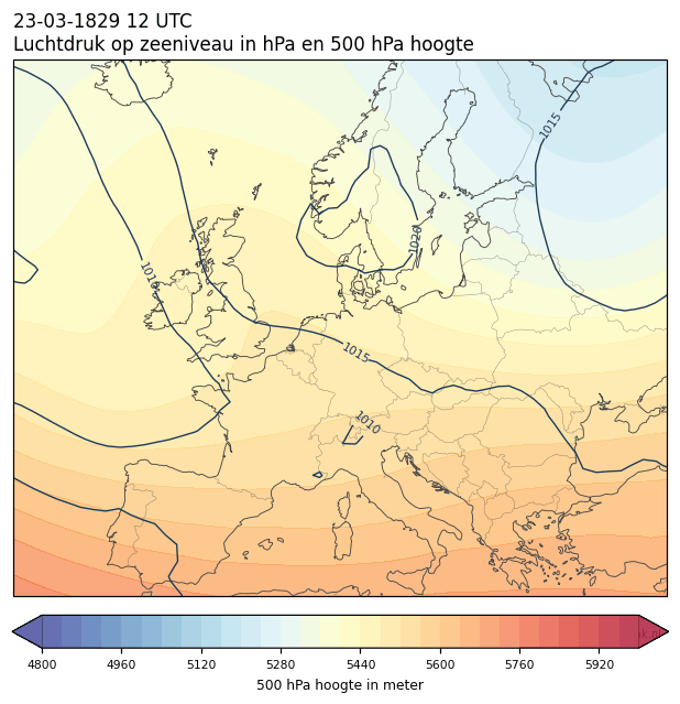 Weerkaart van 23 maart 1829 om 12 UTC