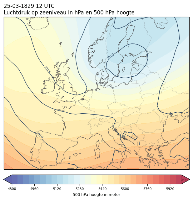 Weerkaart van 25 maart 1829 om 12 UTC