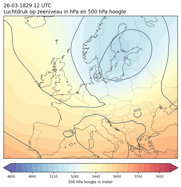 Weerkaart van 26 maart 1829 om 12 UTC