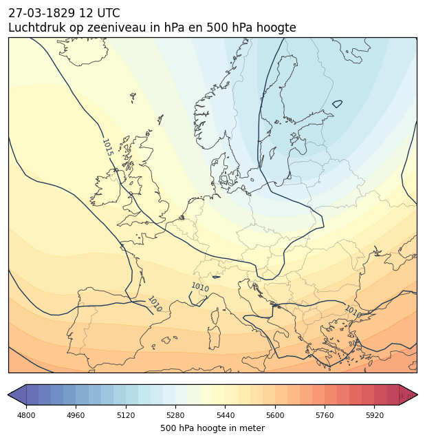 Weerkaart van 27 maart 1829 om 12 UTC