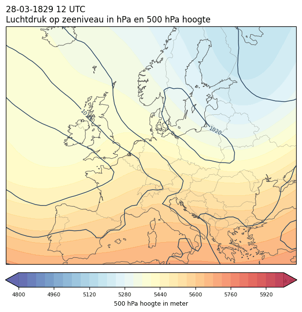 Weerkaart van 28 maart 1829 om 12 UTC