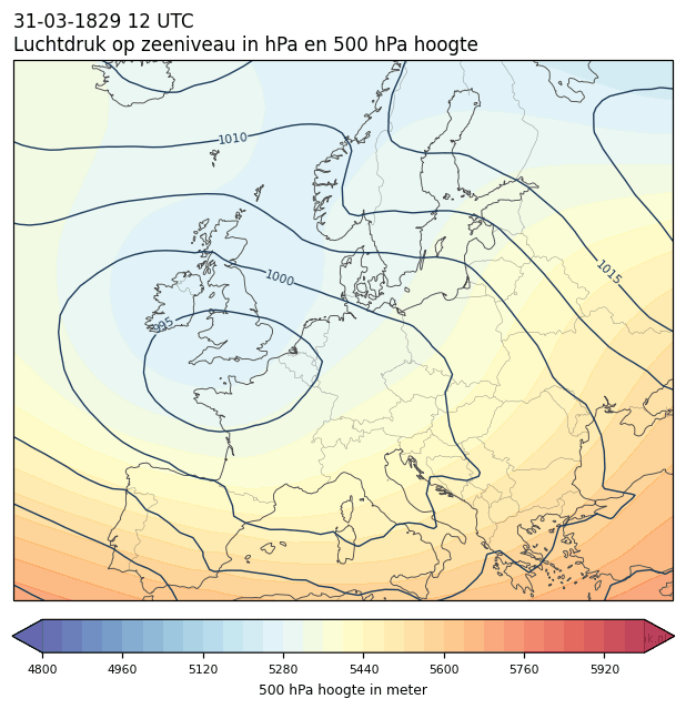 Weerkaart van 31 maart 1829 om 12 UTC