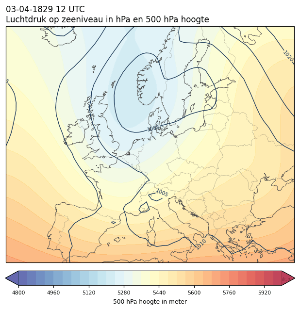 Weerkaart van 3 april 1829 om 12 UTC