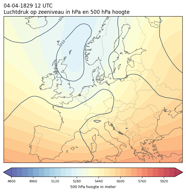 Weerkaart van 4 april 1829 om 12 UTC