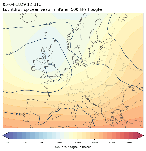 Weerkaart van 5 april 1829 om 12 UTC
