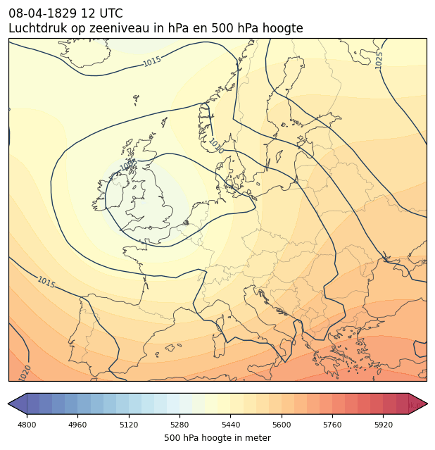 Weerkaart van 8 april 1829 om 12 UTC