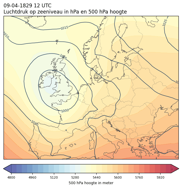 Weerkaart van 9 april 1829 om 12 UTC