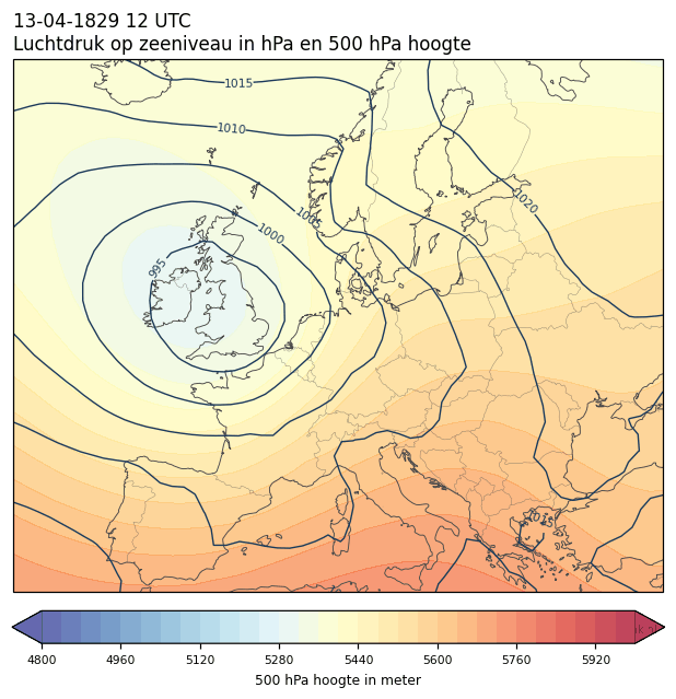 Weerkaart van 13 april 1829 om 12 UTC