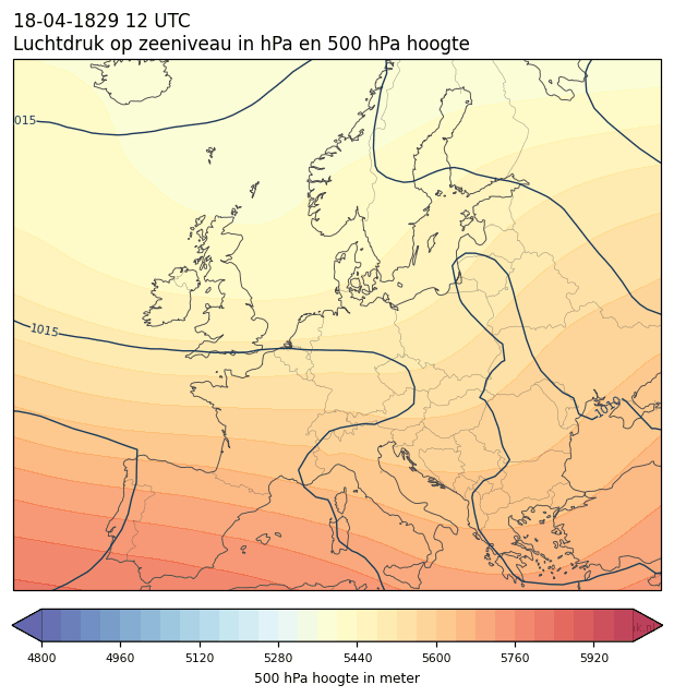 Weerkaart van 18 april 1829 om 12 UTC