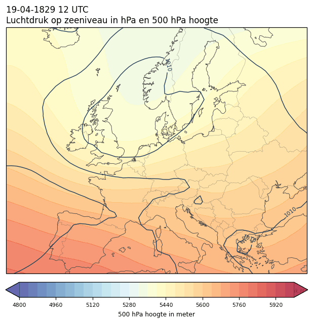 Weerkaart van 19 april 1829 om 12 UTC