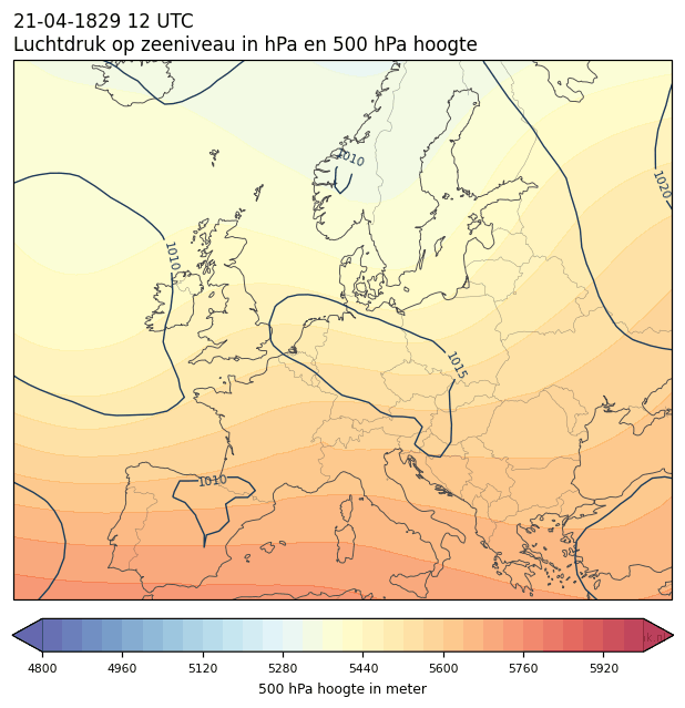 Weerkaart van 21 april 1829 om 12 UTC
