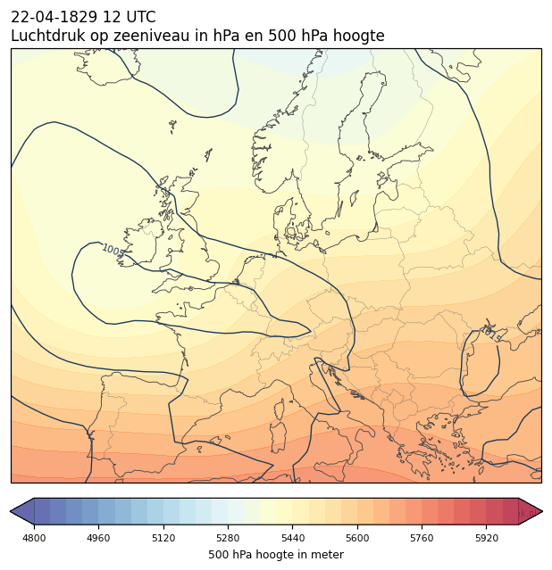 Weerkaart van 22 april 1829 om 12 UTC