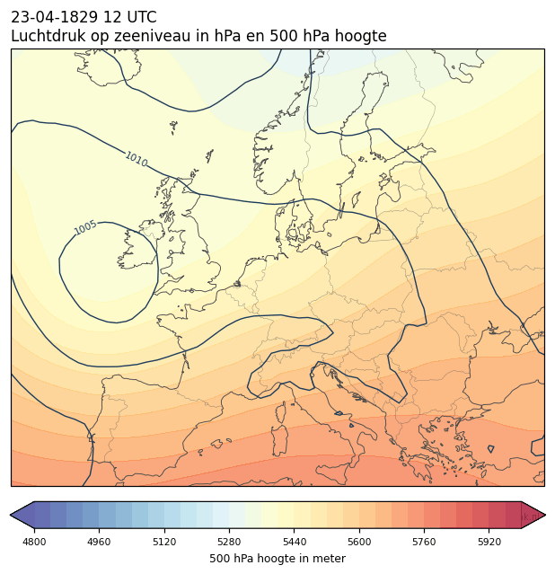 Weerkaart van 23 april 1829 om 12 UTC