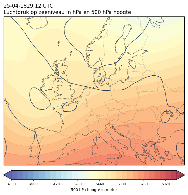 Weerkaart van 25 april 1829 om 12 UTC