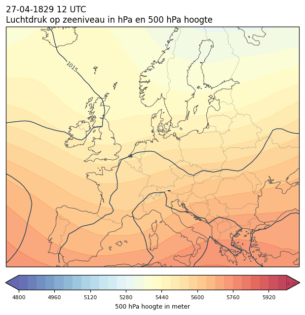 Weerkaart van 27 april 1829 om 12 UTC