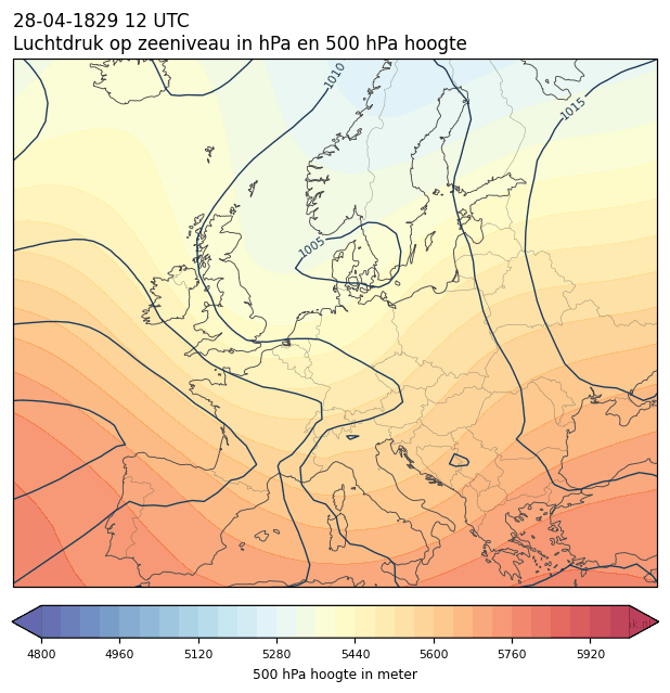 Weerkaart van 28 april 1829 om 12 UTC