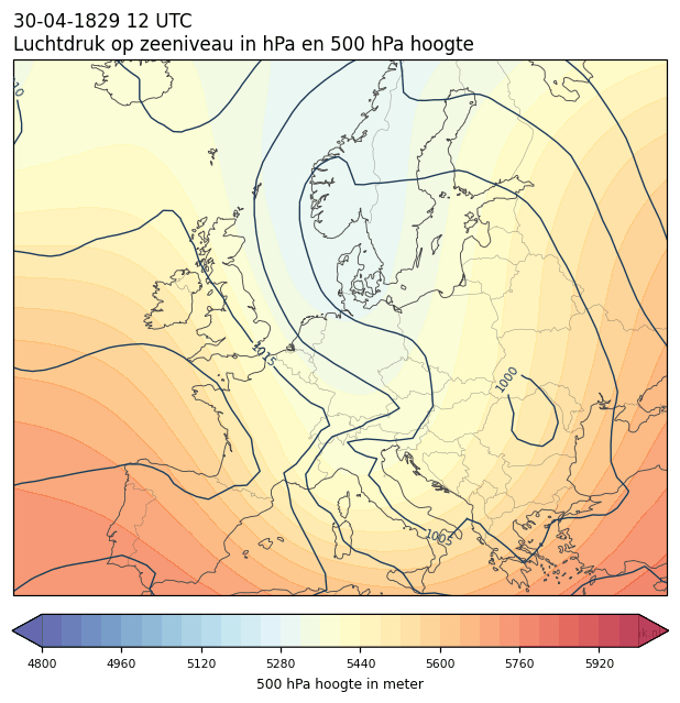 Weerkaart van 30 april 1829 om 12 UTC