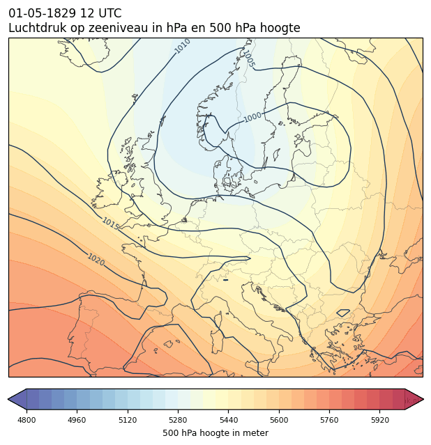 Weerkaart van 1 mei 1829 om 12 UTC