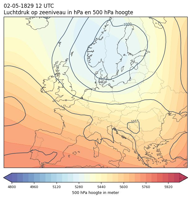 Weerkaart van 2 mei 1829 om 12 UTC