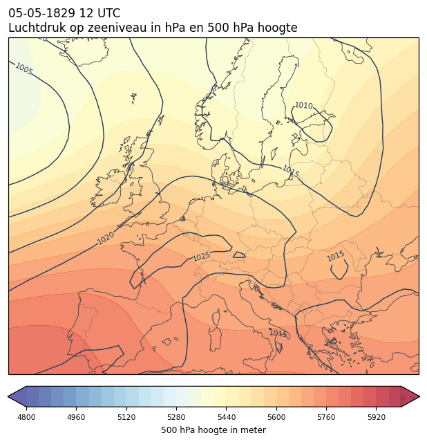 Weerkaart van 5 mei 1829 om 12 UTC